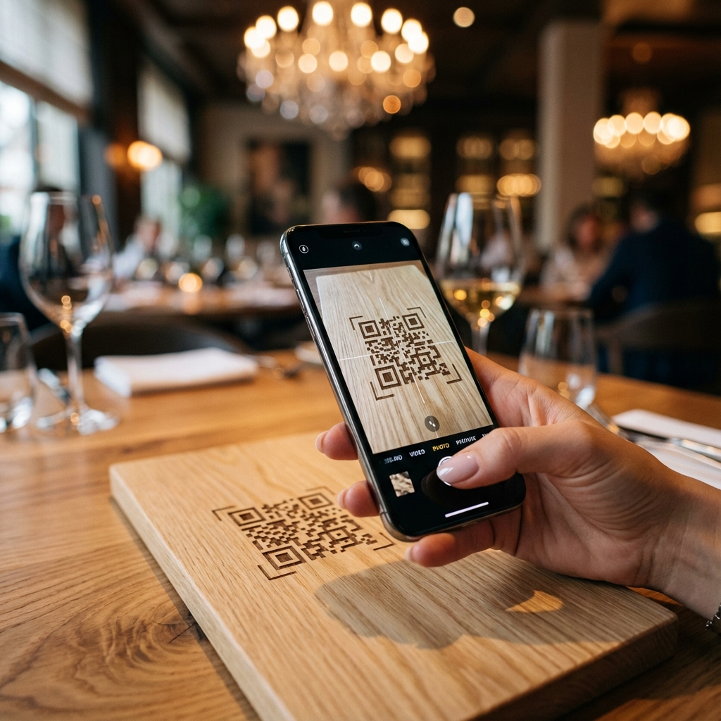 Customer scanning QR code to order